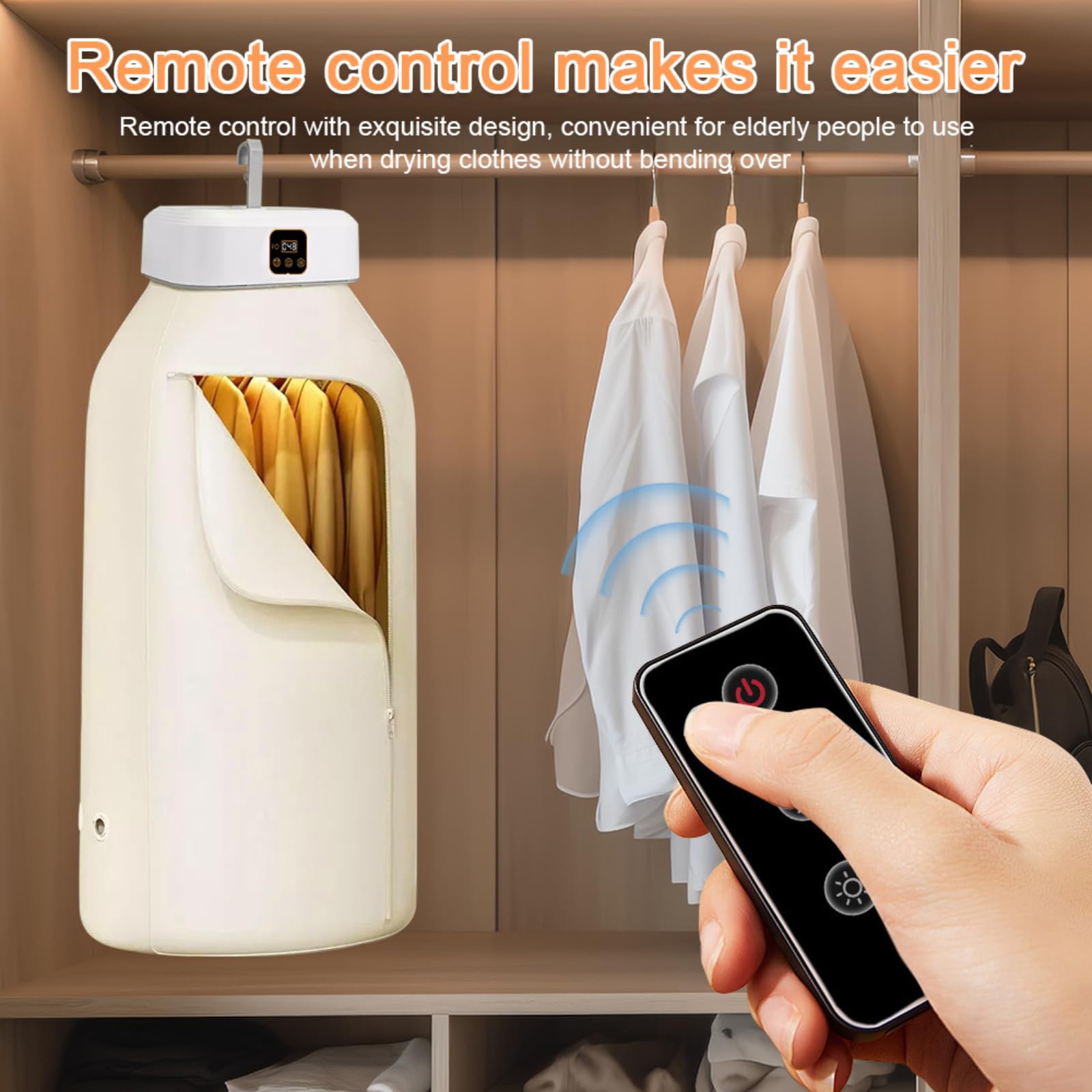 XDDST Portable Clothes Dryer with Remote Control Compact Energy-Efficient Laundry Drying Machine for Apartments Travel Small Spaces Hotels RVs Dorm Rooms 10KG Large Capacity 8H Timer
